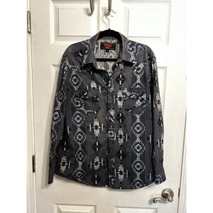 Rock & Roll Denim Large Modern Fit Pearl Snap Shirt Aztec Print Western Cowboy